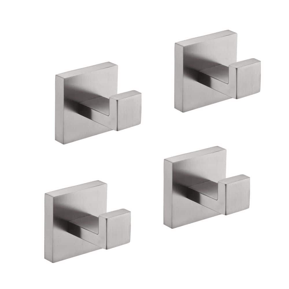 Stainless Steel Wall-Mounted J-Hook Robe/Towel Hook for Bathroom, Bedroom, Kitchen in Brushed Nickel (4-Pack)