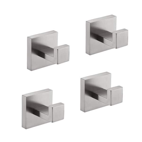 Stainless Steel Wall-Mounted J-Hook Robe/Towel Hook for Bathroom, Bedroom, Kitchen in Brushed Nickel (4-Pack)