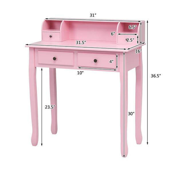 Costway 31.5 in. Pink Rectangle Wood 4 Drawer Writing Desk QD 66128N1 The Home Depot