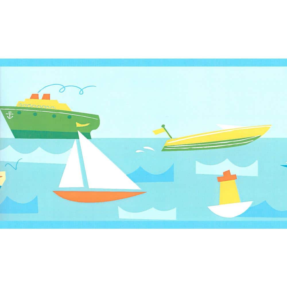 Falkirk Brin Ships, Sailboats Blue, Yellow, Green, White Wallpaper Border