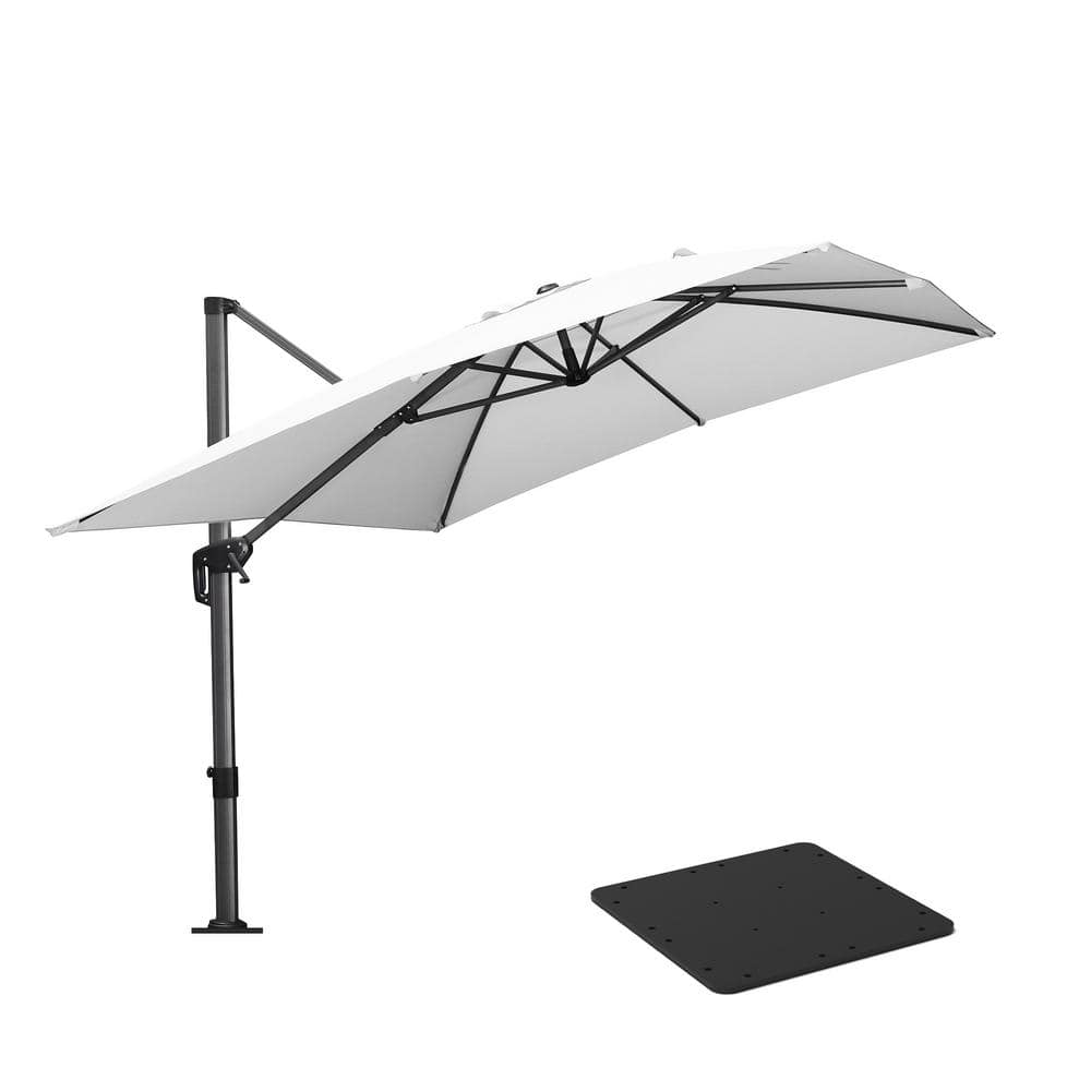 9 ft. x 11.5 ft. Aluminum Outdoor Patio Cantilever Umbrella 360-Degree Rotation Umbrella with Base Plate, White -  PURPLE LEAF, PPLXHRC0911WHTB