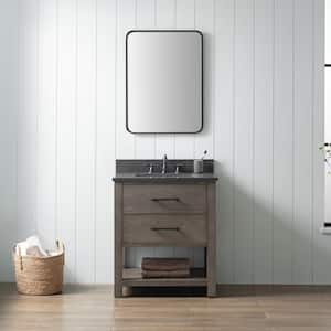 Windwood 30 in. W x 22 in. D x 34 in. H Bath Vanity in Smoke Gray with Blue Limestone Vanity Top with White Sink