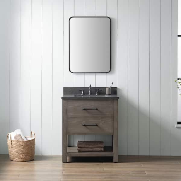 SUDIO Windwood 30 in. W x 22 in. D x 34 in. H Bath Vanity in Smoke Gray with Blue Limestone Vanity Top with White Sink