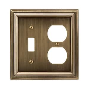 Continental 2 Gang 1-Toggle and 1-Duplex Metal Wall Plate - Brushed Brass