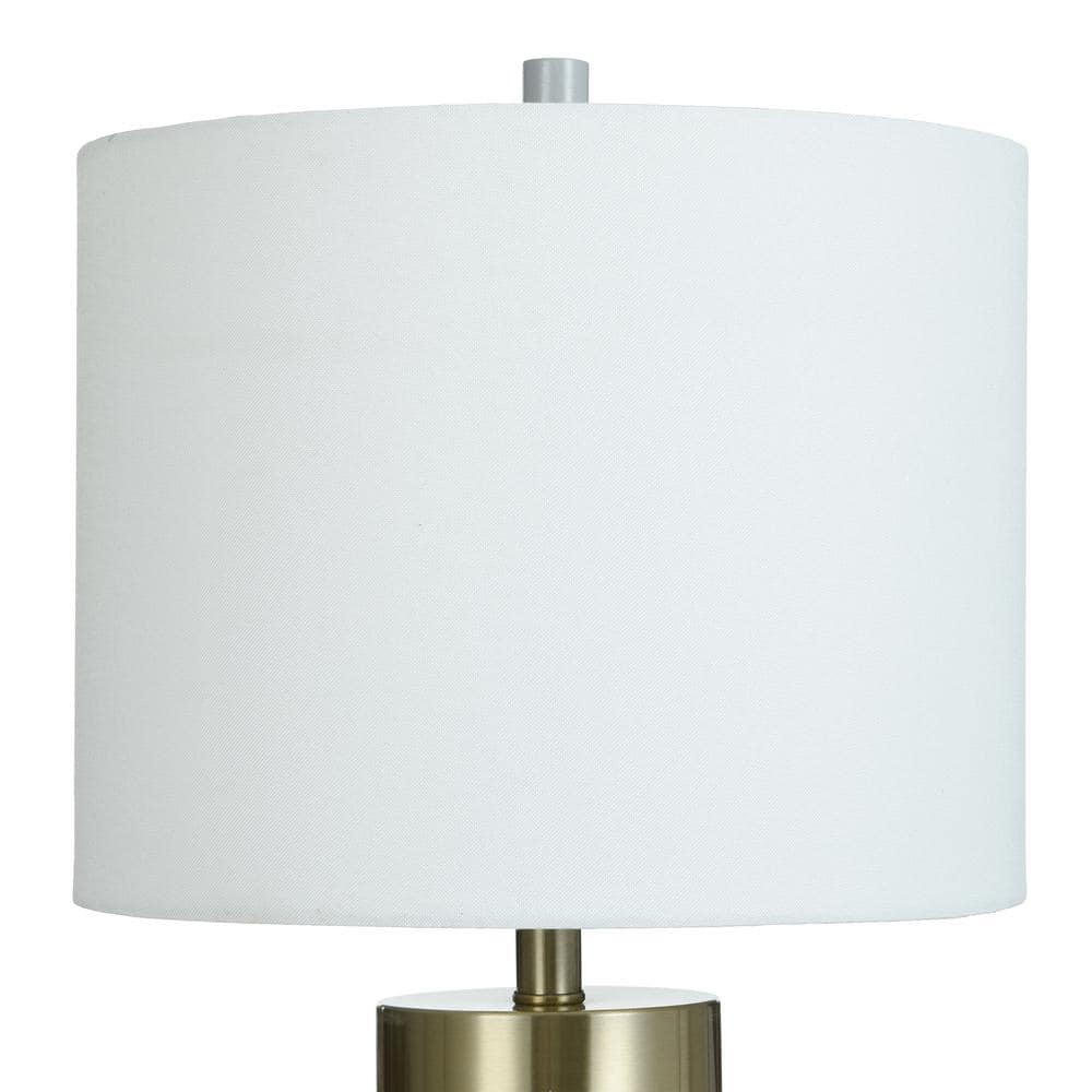 White Concrete and Brass Table Lamp with Drum Shade