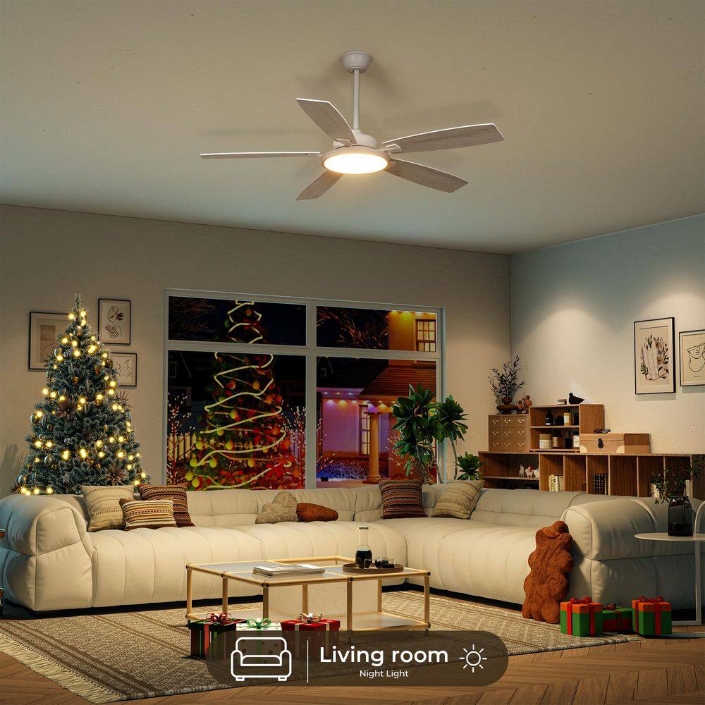 52 in. Indoor Modern White Low Profile Standard Flush Mount Ceiling Fan with Integrated LED with Remote for Bedroom price history on PriceWatchPro