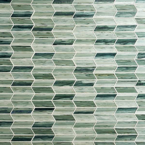 Ivy Hill Tile Tara Green 11.73 in. x 11.74 in. Chevron Glass Mosaic Tile (0.96 Sq. Ft. / Sheet)