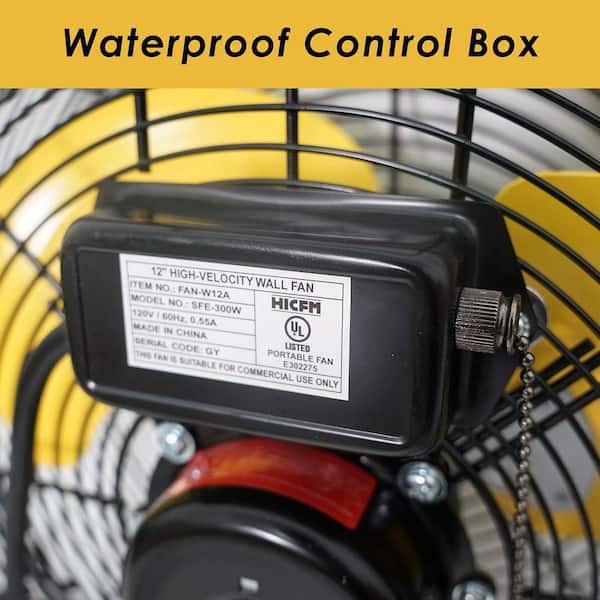 HICFM 12 in. 2500 CFM Yellow Wall Mounted Fan, 3-Speed High