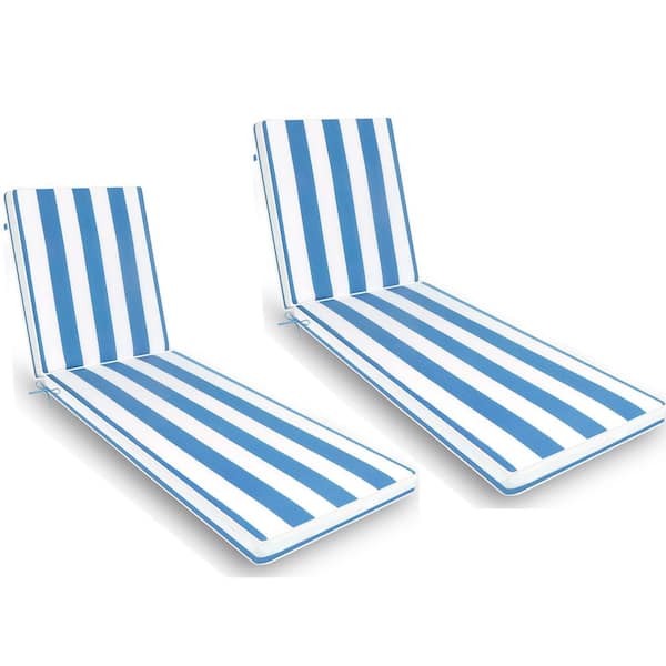 Unbranded 2 Piece 74.41 x 22.05 Outdoor Chaise Lounge Replacement Cushion, Patio Funiture Seat Cushion, Blue Stripe