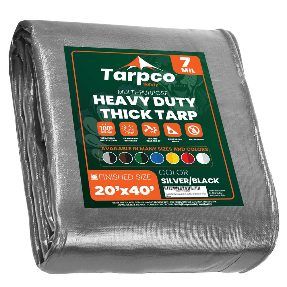 TARPCO SAFETY 20 ft. x 40 ft. Silver/Black 7 Mil Heavy Duty