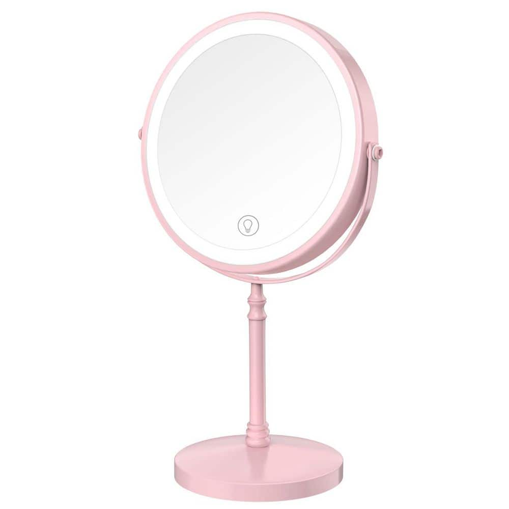 8 in. W x 15 in. H Round Double-Sided Magnifying Tabletop Bathroom Makeup Mirror in Pink with 3-Color Lights price history on PriceWatchPro