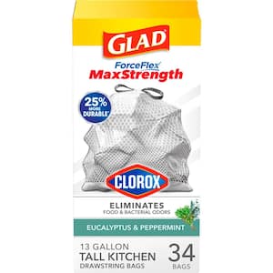 ForceFlex MaxStrength with Clorox Trash Bags, 13 Gal, Eucalyptus and Peppermint, 34 Ct