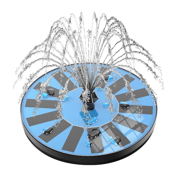 Phewnyzo 6.7 in. Dia Blue Glass Bird Bath Fountain with 8-Nozzles and 4-Fixers for Garden, Pond, Pool, Patio and Outdoor Use