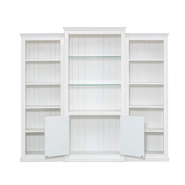 White 78.75 in. Tall 3-Piece Wood Standard Bookcase with 5-Colors Adjustable LED Light and Tempered Glass Shelves