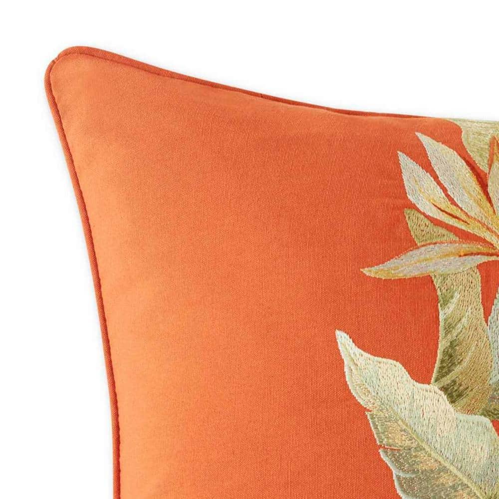 Apricot Embroidered Tropical Feather Fill Throw Pillow