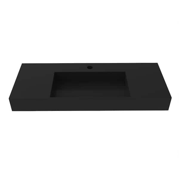 Juniper 48 in. Wall Mount Solid Surface Single-Basin Rectangle Bathroom Sink in Matte Black