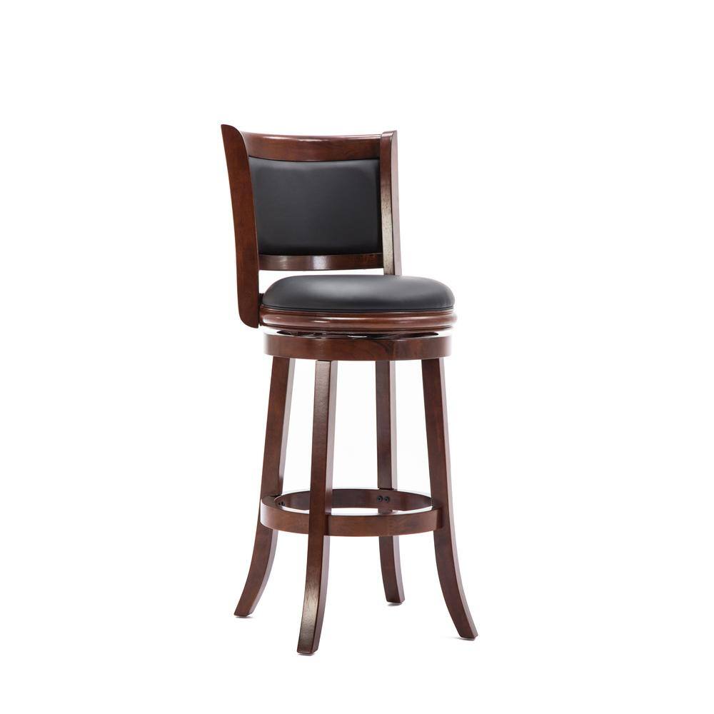 Elegant Cherry Wood and Black Leather 29" Swivel Barstool