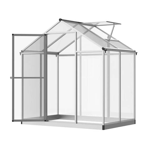 Outsunny 4 ft. x 6.25 ft. x 6.4 ft. Polycarbonate Silver Greenhouse with Roof Vent and Rain Gutters