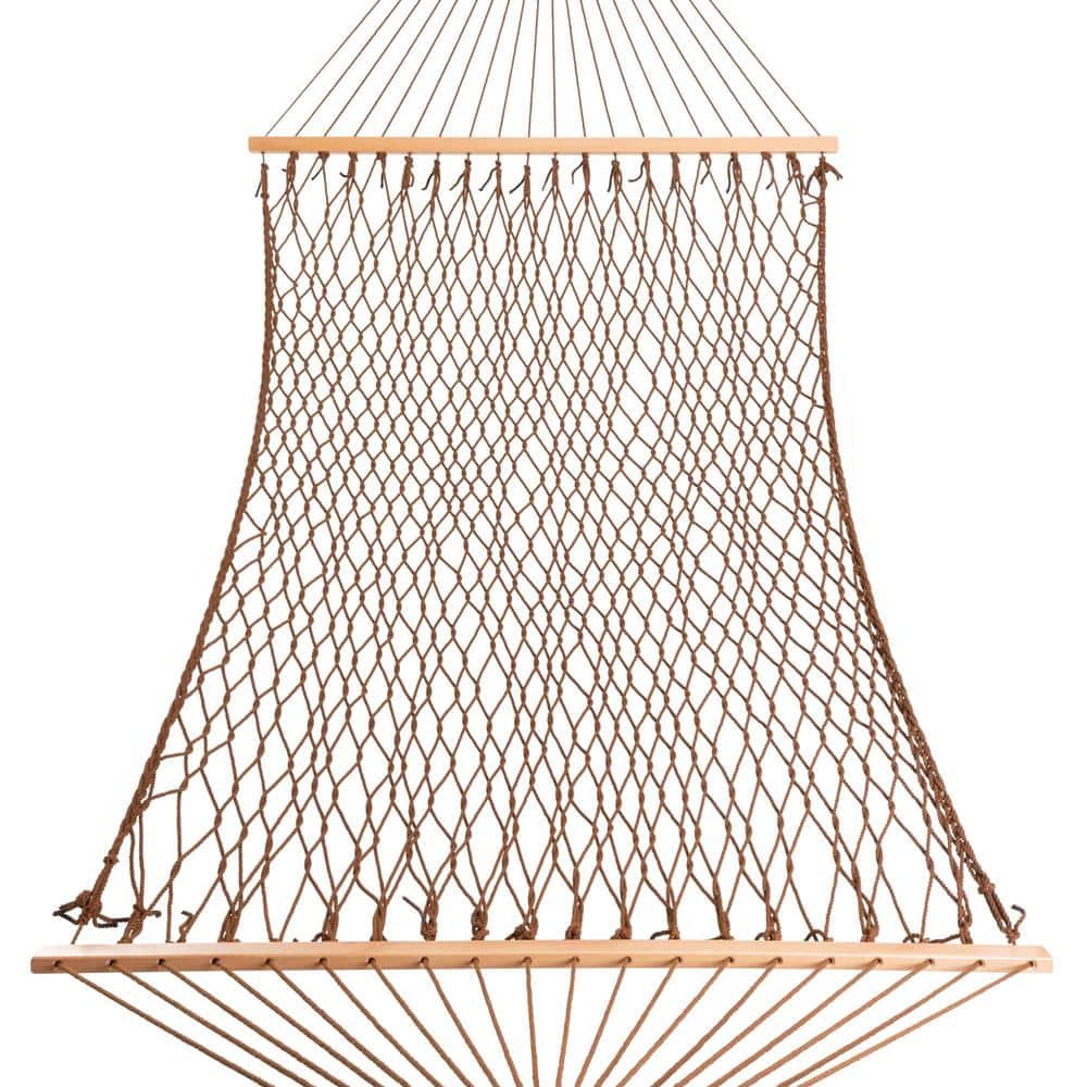 Antique Brown Polyester Rope Hammock with Hardwood Spreader Bars