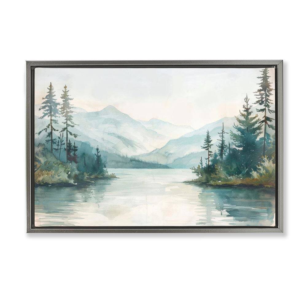 Mountain Lake in Springtime by LSR Design Studio Gray Floater Frame Nature Graphic Art Print 17 in. x 25 in. price history on PriceWatchPro