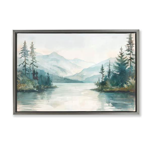 Stupell Industries Mountain Lake in Springtime by LSR Design Studio Gray Floater Frame Nature Graphic Art Print 17 in. x 25 in.