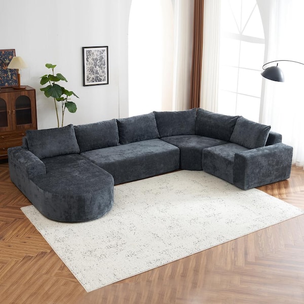Harper & Bright Designs 139 in. Square Arm Oversized Chenille Modular Sectional Sofa in Gray with Deep Seat, No Assembly Required