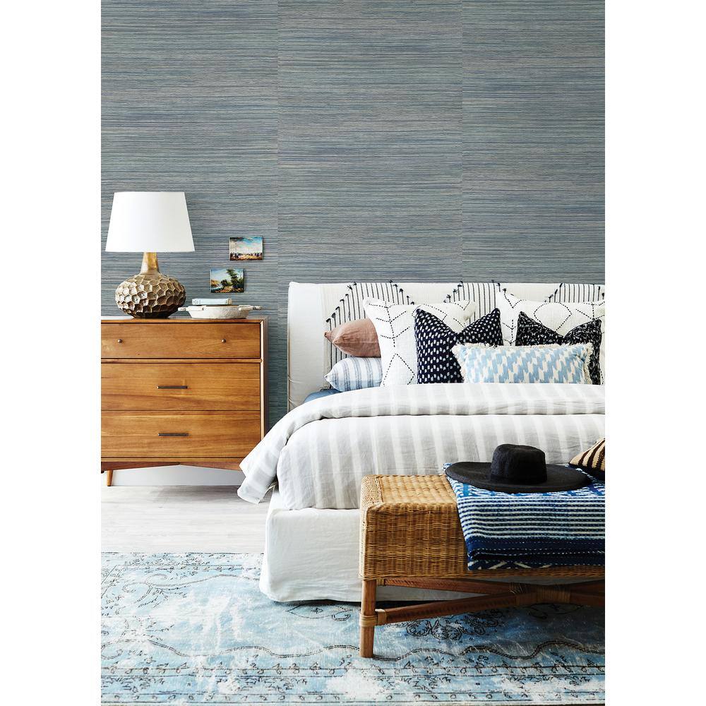 Pattaya Blue Grasscloth Non-Pasted Washable Wallpaper