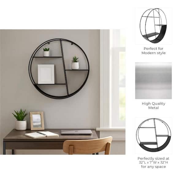Liv & Skye 32 in. x 7 in. Black Metal Decorative Accent Wall Shelf