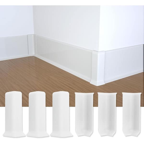 4 in. Self Adhesive Baseboard Corner Blocks for Rubber Moulding Trim, White
