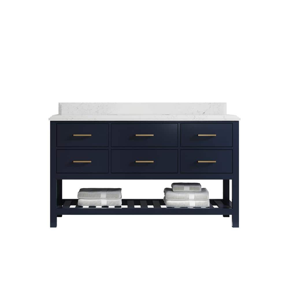 Parker 60 in. Single Sink Freestanding Navy Blue Bath Vanity with Empira White Qt. Top Unassembled price history on PriceWatchPro