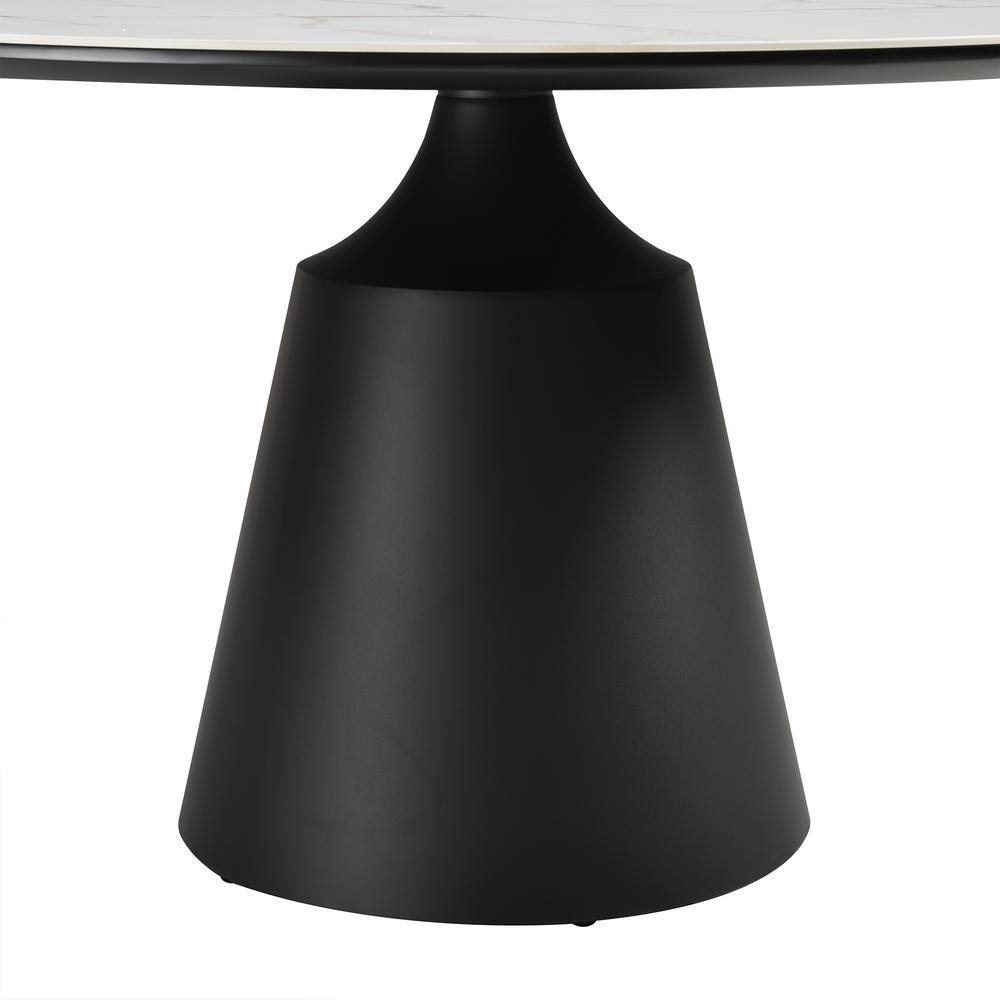 Knox Round Black Marble Top Dining Table with Pedestal Base