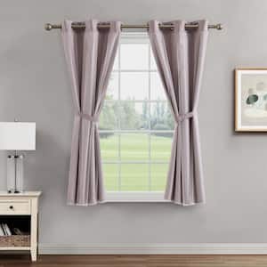 Augusta Blush Pink 38 in. W x 63 in. L Grommet Blackout Tiebacks Curtain with Sheer Overlay (2-Panels and 2-Tiebacks)