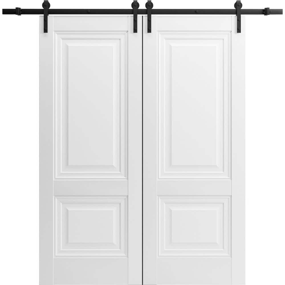 Assemble Required 28 in. x 84 in. 2-Panel Frosted Glass White Solid Wood Sliding Barn Door with Hardware Kit price history on PriceWatchPro