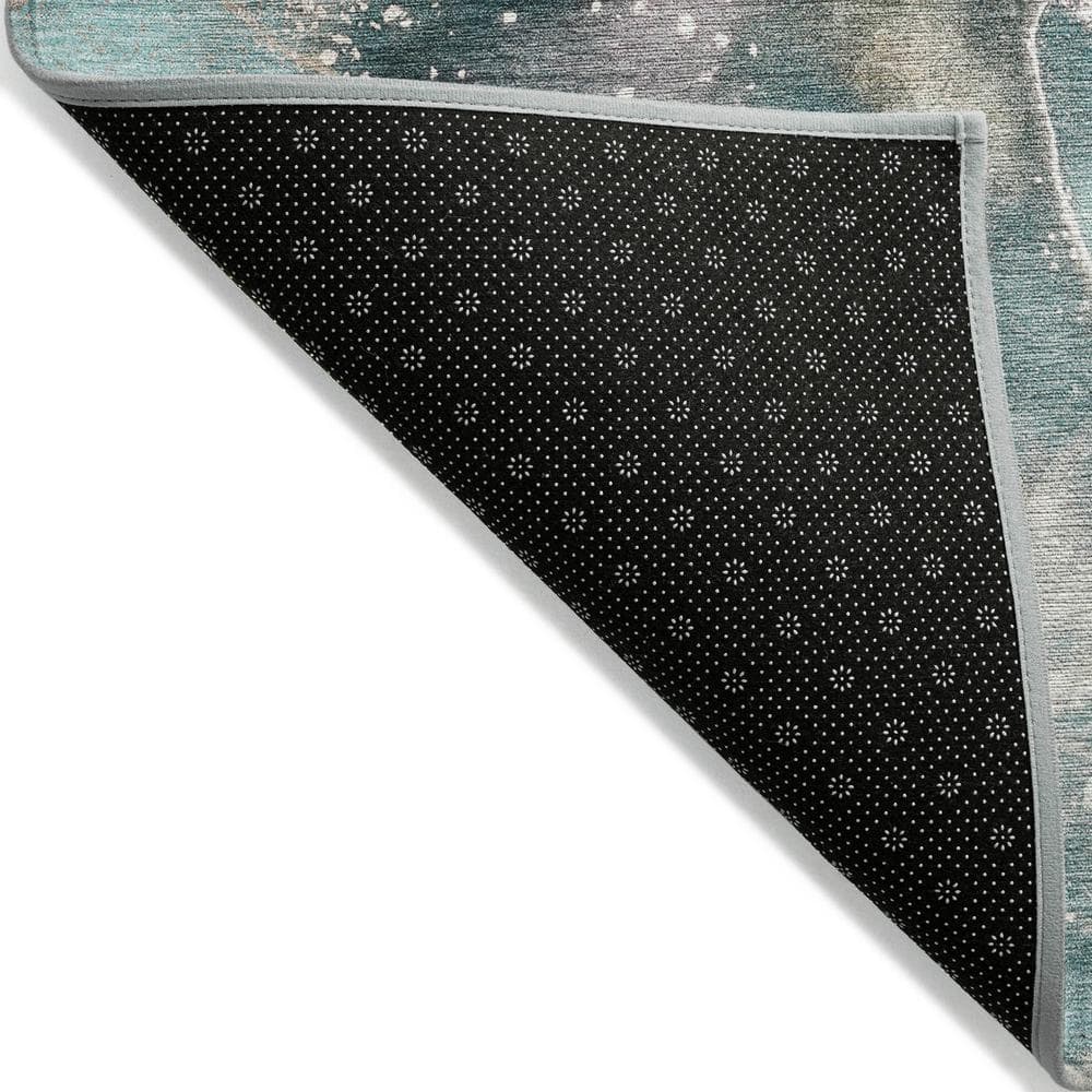 Teal Round Watercolor Pattern Machine Washable Area Rug