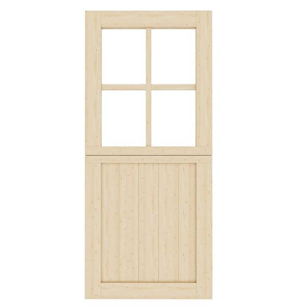 36 in. x 80 in. Solid Pine Universal 4 Lite Clear Glass Unfinished Dutch Door Design Wood Front Door Slab