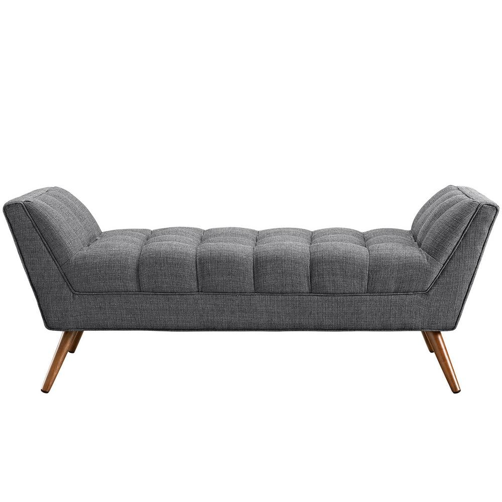 Energize Your Space Gray Tufted Upholstered Bench with Beech Wood Legs