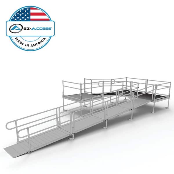 EZ-ACCESS PATHWAY 28 ft. U-Shaped Aluminum Wheelchair Ramp Kit with Solid Surface Tread, 2-Line Handrails and (3) 5 ft. Platforms