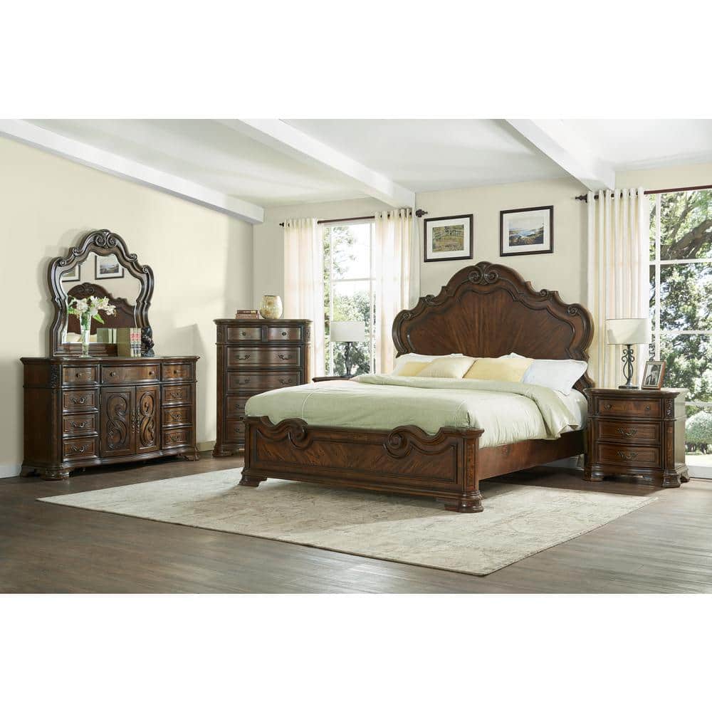 Traditional Brown Cherry Dresser with Mirror and Felt Lined Drawers