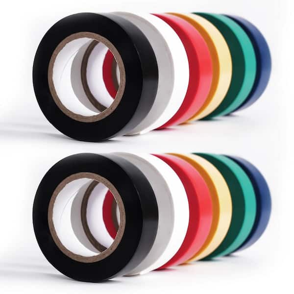 0.75 in. x 65 ft. Electrical Tape Waterproof High Voltage Resistance Colored Rolls for Labeling 12-Pack Multi-Colored