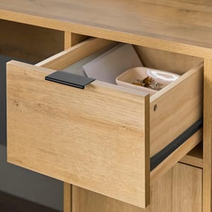 Bromley L-Shaped Light Oak Desk with Drawer and Cabinet Storage