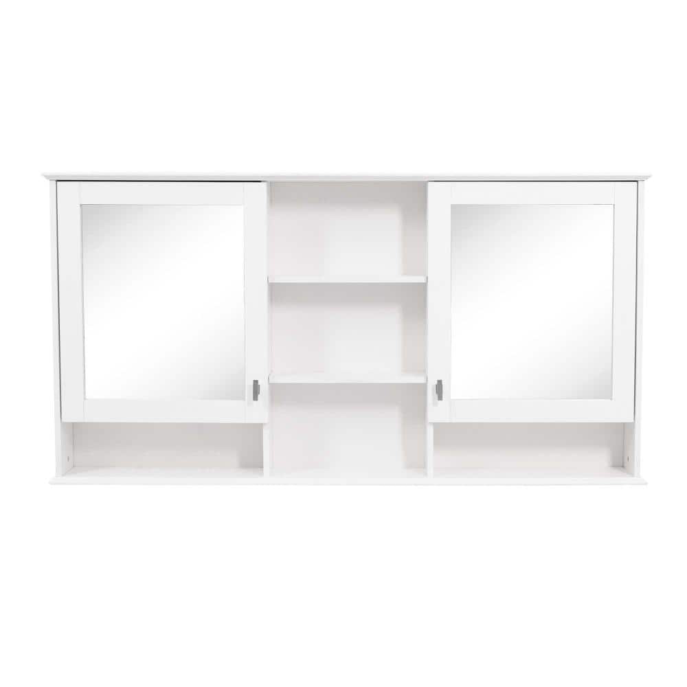 55 in. W x 7 in. D x 29 in. H Bathroom Storage Wall Cabinet, Storage Cabinet in White with Mirrored, Adjustable Shelves price history on PriceWatchPro