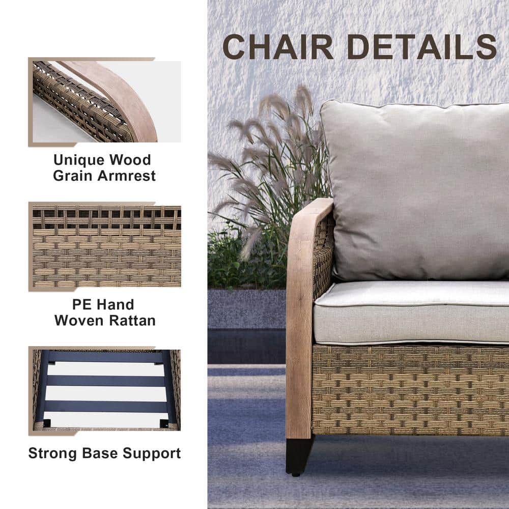 Gray Wicker and Steel Patio Armchair with Cushions