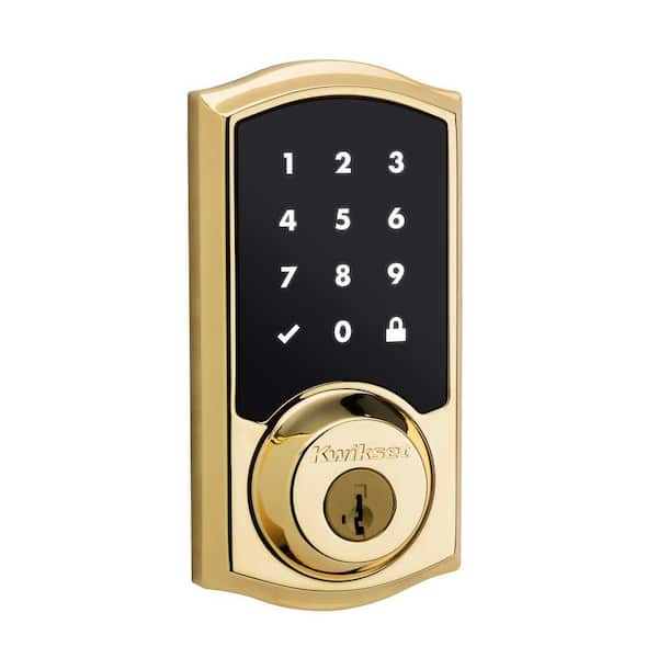 Kwikset Z-Wave SmartCode 916 Touchscreen Lifetime Polished Brass Single Cylinder Electronic Deadbolt Featuring SmartKey Security