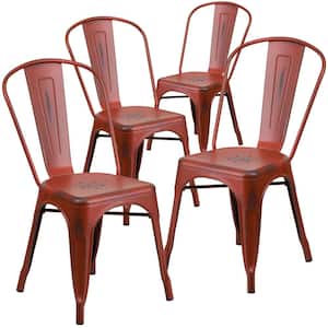 Stackable Metal Outdoor Dining Chair in Kelly Red (Set of 4)