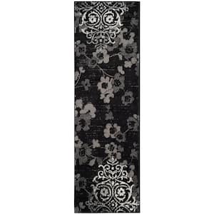 Adirondack Black/Silver 3 ft. x 10 ft. Floral Runner Rug