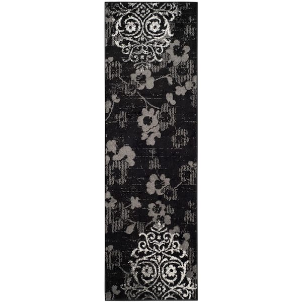 SAFAVIEH Adirondack Black/Silver 3 ft. x 14 ft. Floral Runner Rug