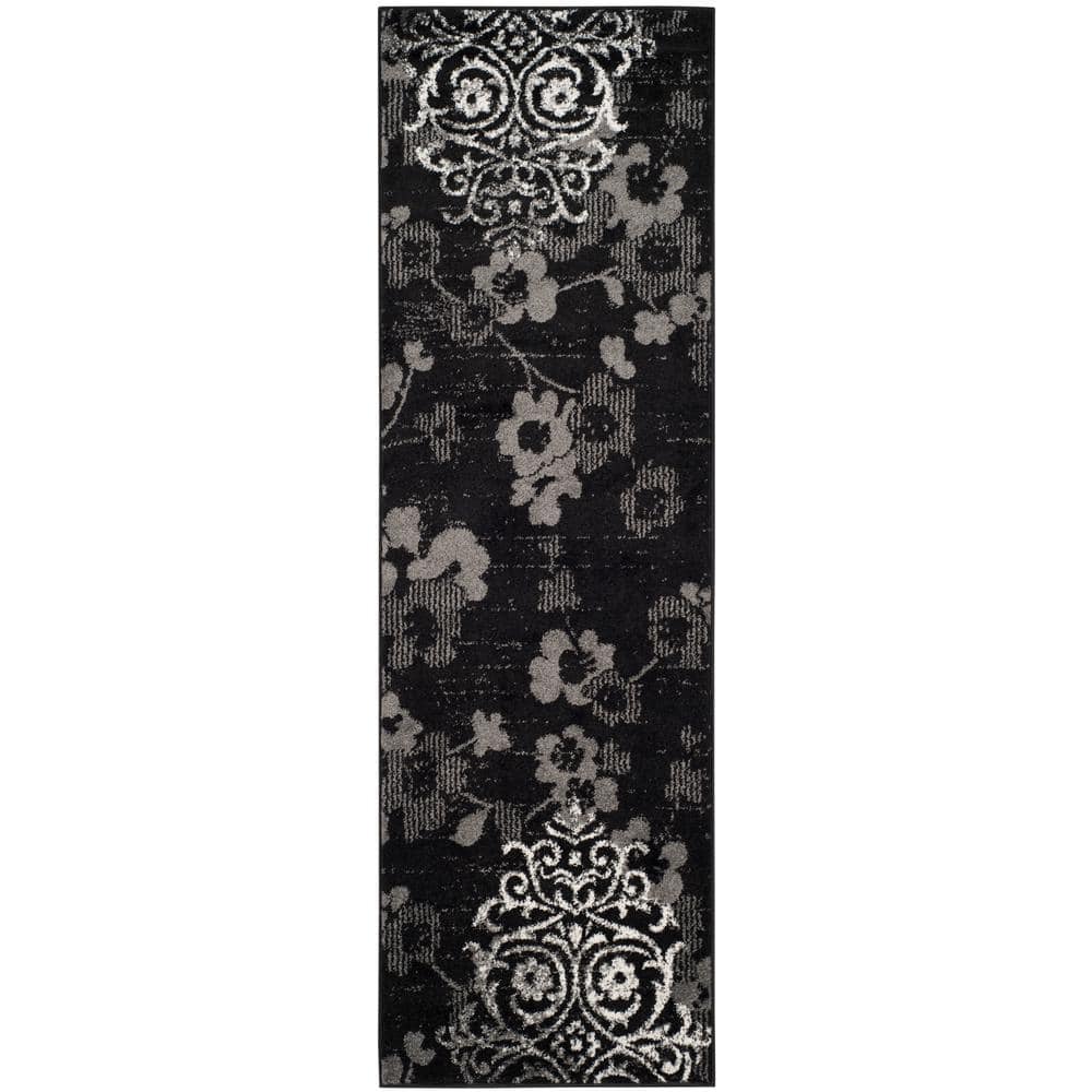 Adirondack Black/Silver 3 ft. x 16 ft. Floral Runner Rug price history on PriceWatchPro
