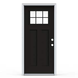 36 in. x 80 in. 2-Panel Left Hand Inswing 6-Lite Clear Black Fiberglass Prehung Front Door with Brickmould