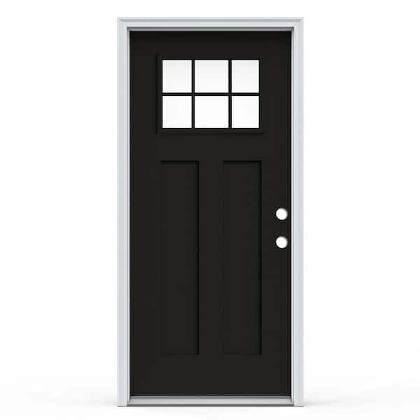 JELD-WEN 36 in. x 80 in. 2-Panel Left Hand Inswing 6-Lite Clear Black Fiberglass Prehung Front Door with Brickmould