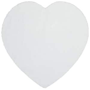 Opal Crest Modern Glam Faux Fur Solid Shag White 5 ft. 2 in. x 5 ft. 2 in. Heart Area Rug